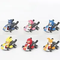 6pcs Sonics Cute Cartoon Figure Car Toy Racing Scale Model Decoration Ornament Children Toys Home Decor Kids Party Birthday Gift