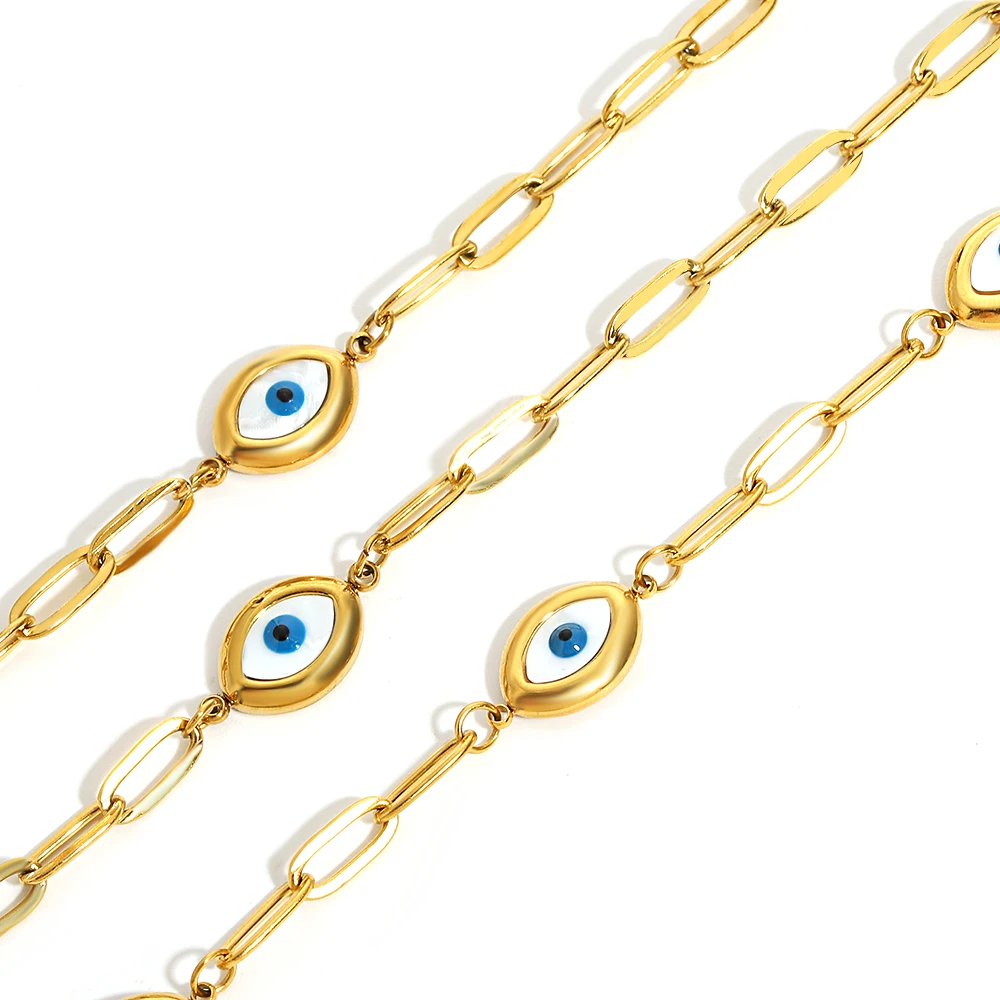 Greatera Three Devil\'s Eyes Bracelet For Women Men Simple Gold Color Plating Geometry Creative Stainless Steel Charm Necklace