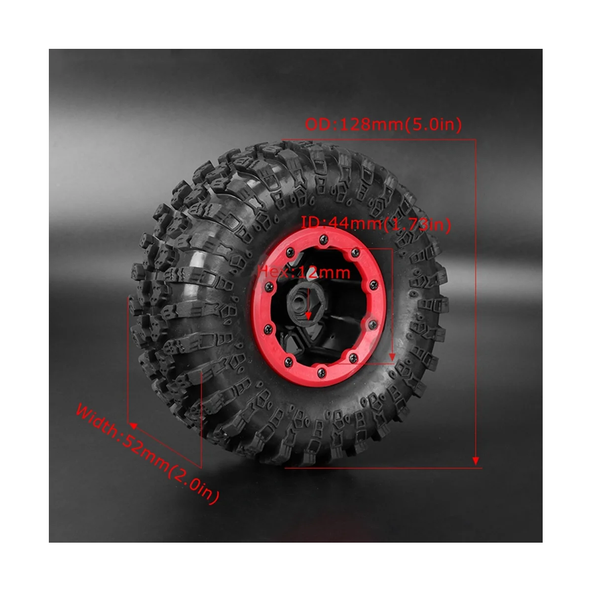 4Pcs 2.2Inch Beadlock Wheel Rim Rubber Tire Tyre Set for 1/10 RC Crawler Car Axial SCX10 Wraith RR10 Capra TRX4