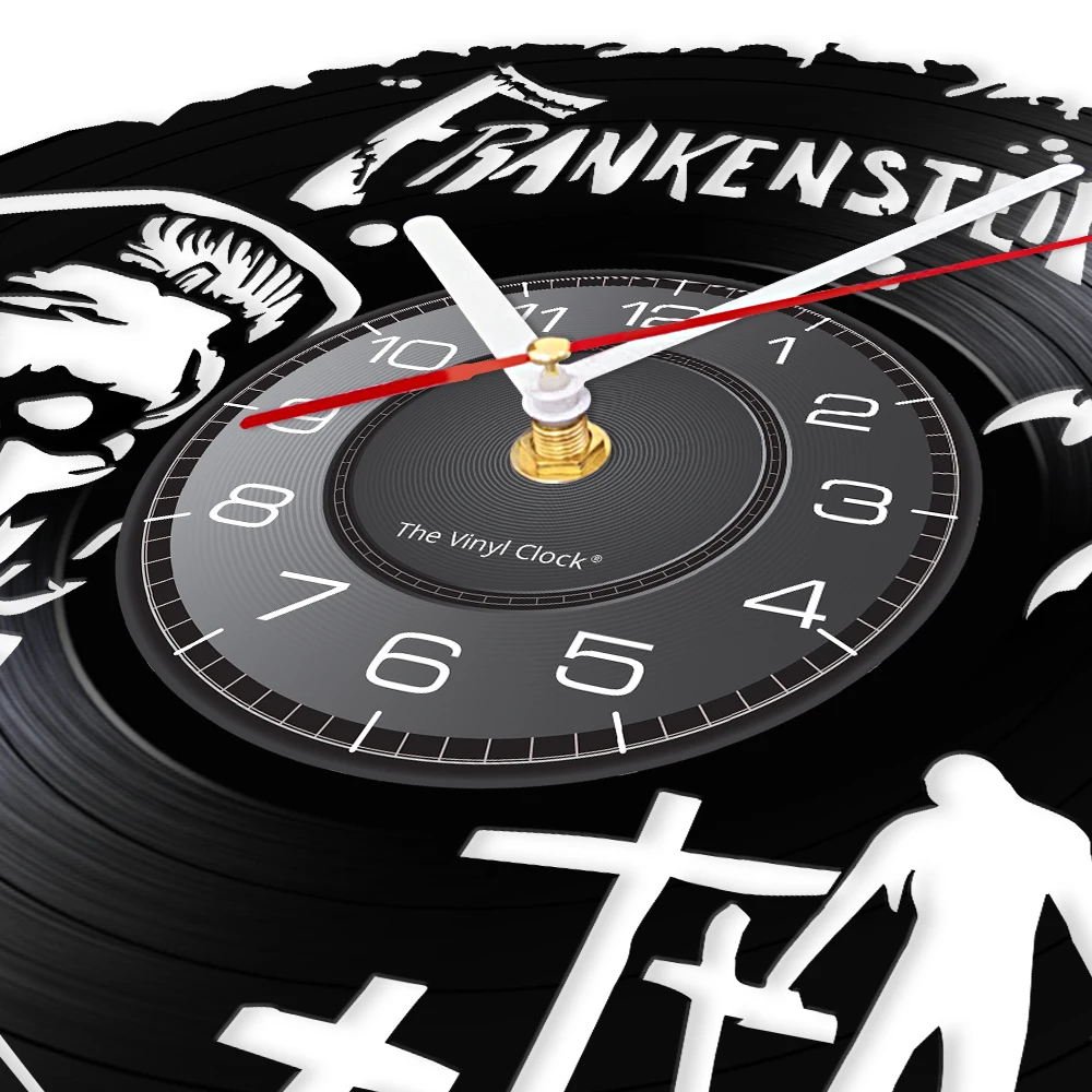 فرانكنشتاين مسجل فينيل ساعة حائط ديكور المنزل للهالوين مسلسل مونستر التلفزيوني فيلم رعب مستوحاة ساعة حائط كوارتز صامتة #3