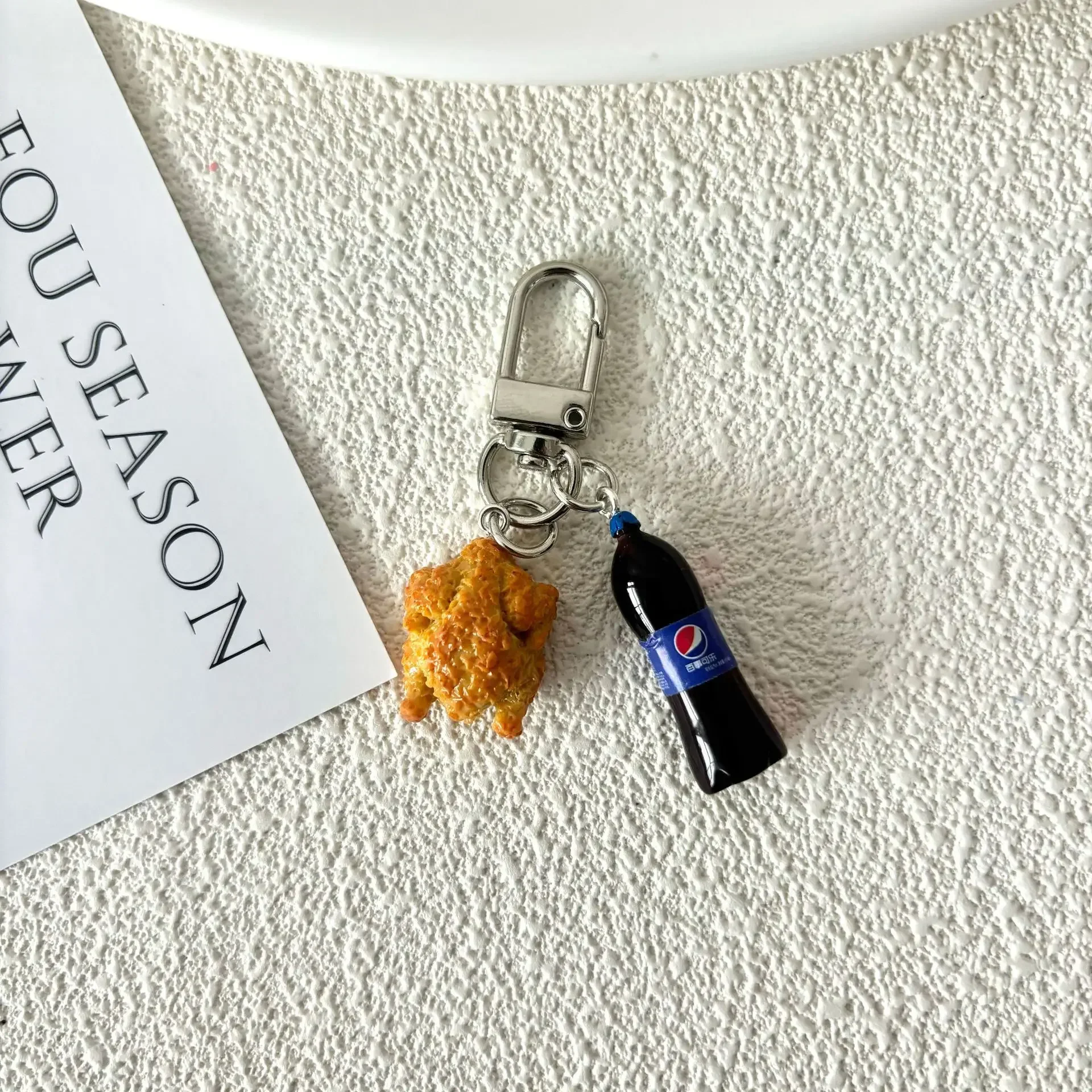 Car Keyring Cute Simulated Food Play Keychain Coke Chicken Wings Fries Burger Egg Tart Bag Pendant Creative New Small Pendant view 6