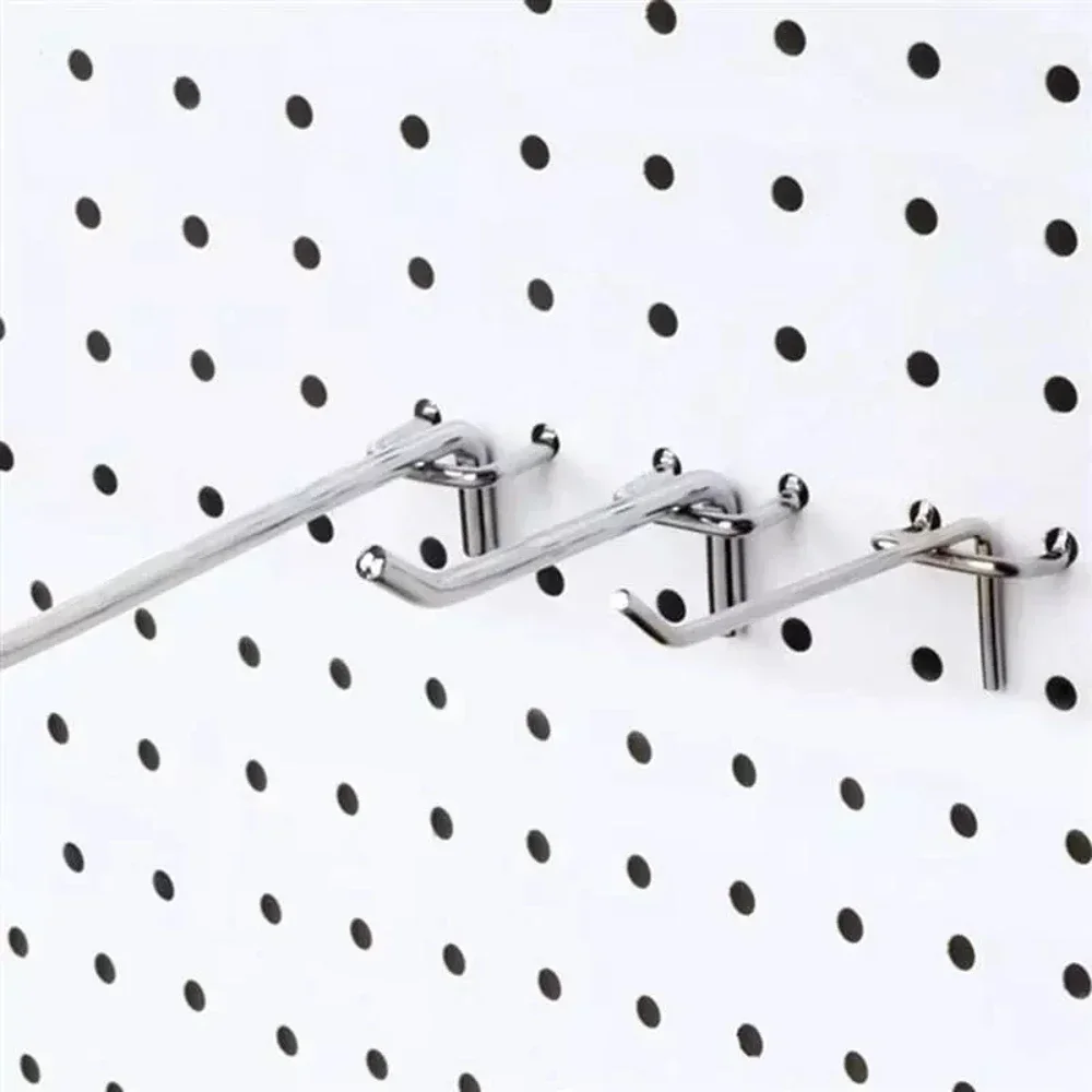 50Pcs Carbon Steel Pegboard Hooks 3.3mm Wire-wrap Board Silver Hole Plate Garage Work Shop Storage Display Hanging Tool