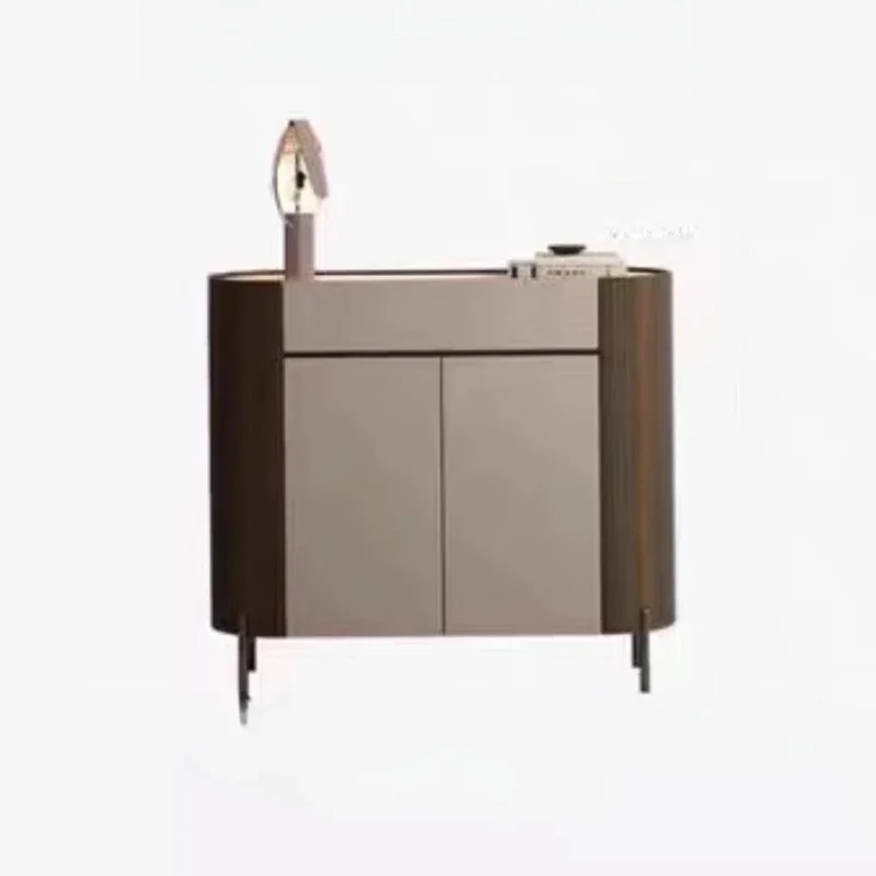 

Light luxury Italian smoked color dining side cabinet can be against the wall, rock slab surface, circular arc shoe cabinet,