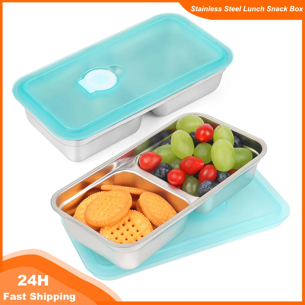 

Stainless Steel Double Compartment Snack Containers | Grab and Go Stackable Snack Box with Lids
