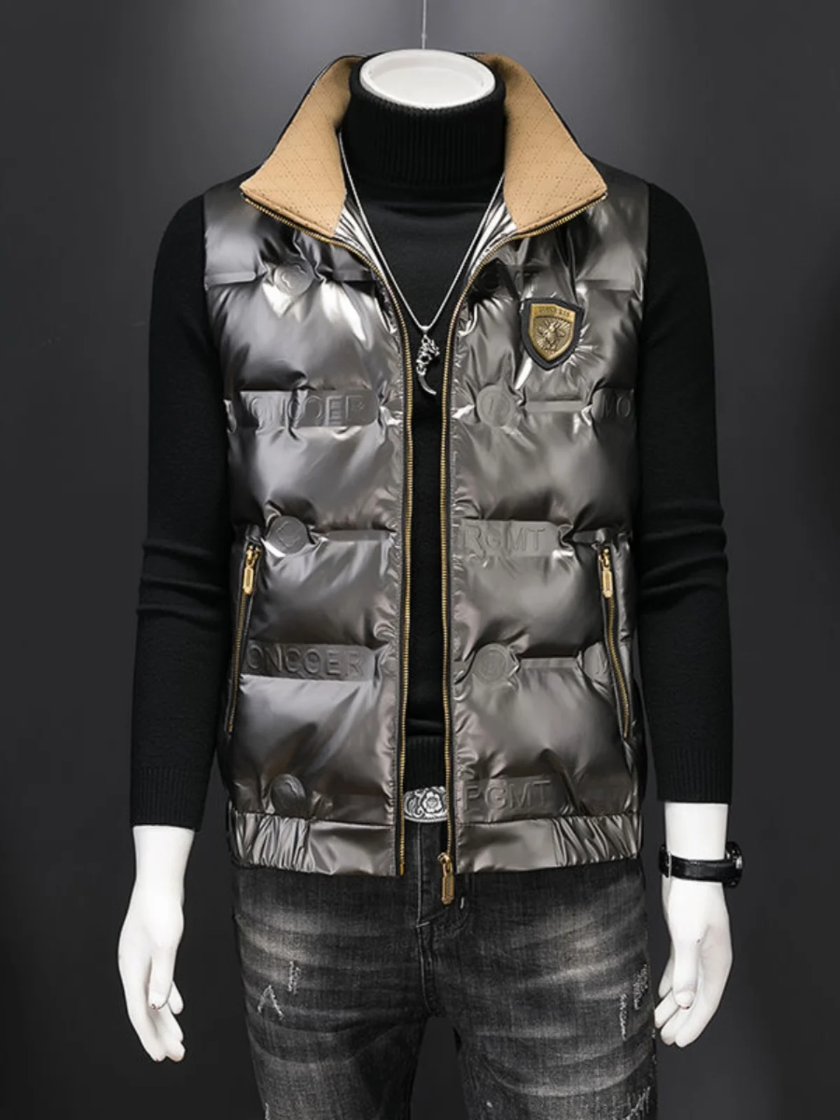 

Tee-Proof Smooth Surface Vest Men's Svel Lightweight Warm Faionable Casual Jaet Youth ular All-Season Wear