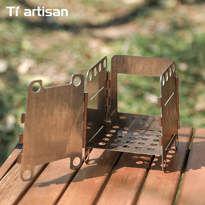 Tiartisan Stainless Steel Camping Stove Mini Portable Multi-fuel Stove Outdoor Foldable Compact Wood Burner With Storage Bag - view 3