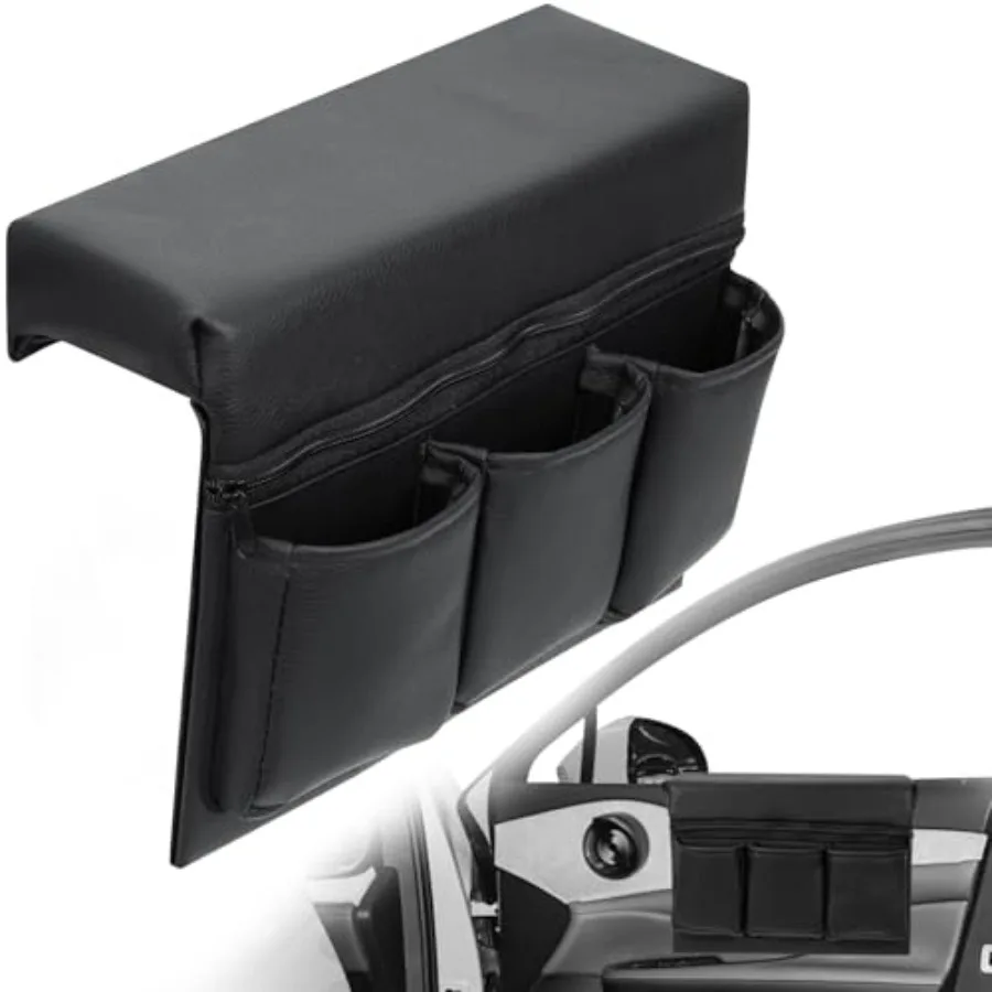 

Car Window Side Storage Box, Leather Window Armrest Bag Black Car Door Window with Multiple Pockets, Universal Interior Accesso