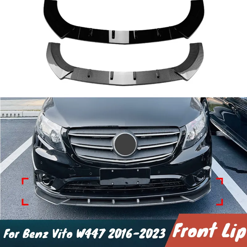 

For Mercedes-Benz Vito W447 2016-2023 3pcs/Set ABS Plastic Car Front Bumper Lip Chin Spoiler Bodykit Exterior Accessories