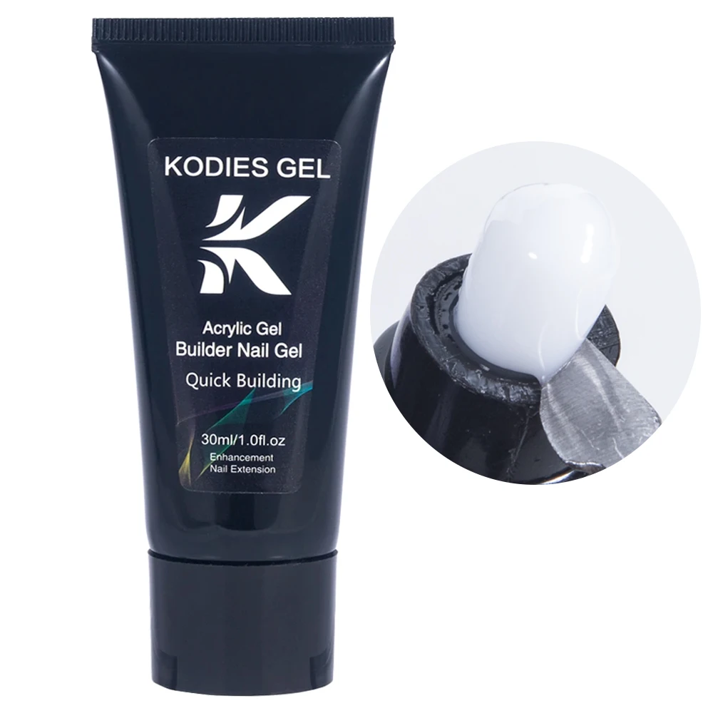 KODIES GEL Poly Acrylic Builder Nail Gel 30ML Semi Permanent UV Solid Milky White Clear Hard Construction Gel Extension Manicure