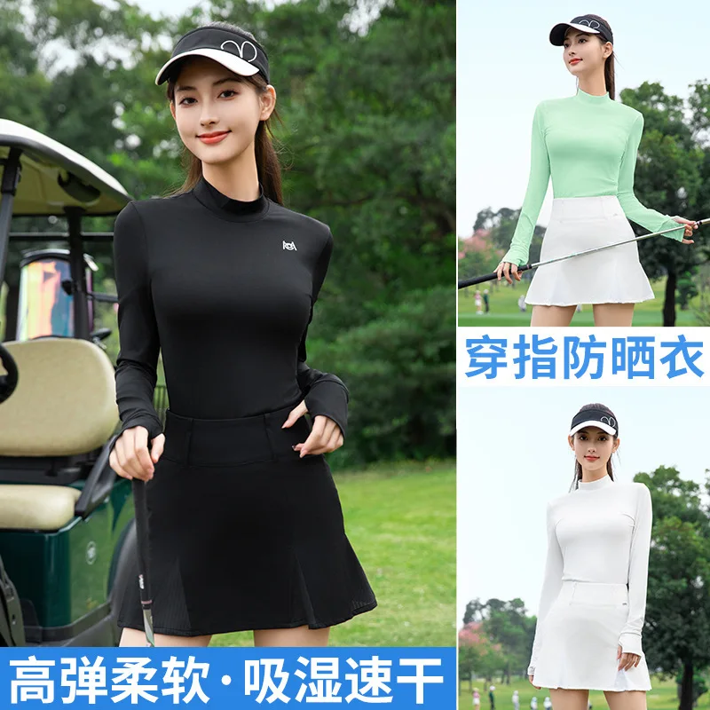 

PGM Женская футболка с длинными рукавами для гольфа, весна-лето, защита от солнца, базовая рубашка с высоким воротом, топ YF783