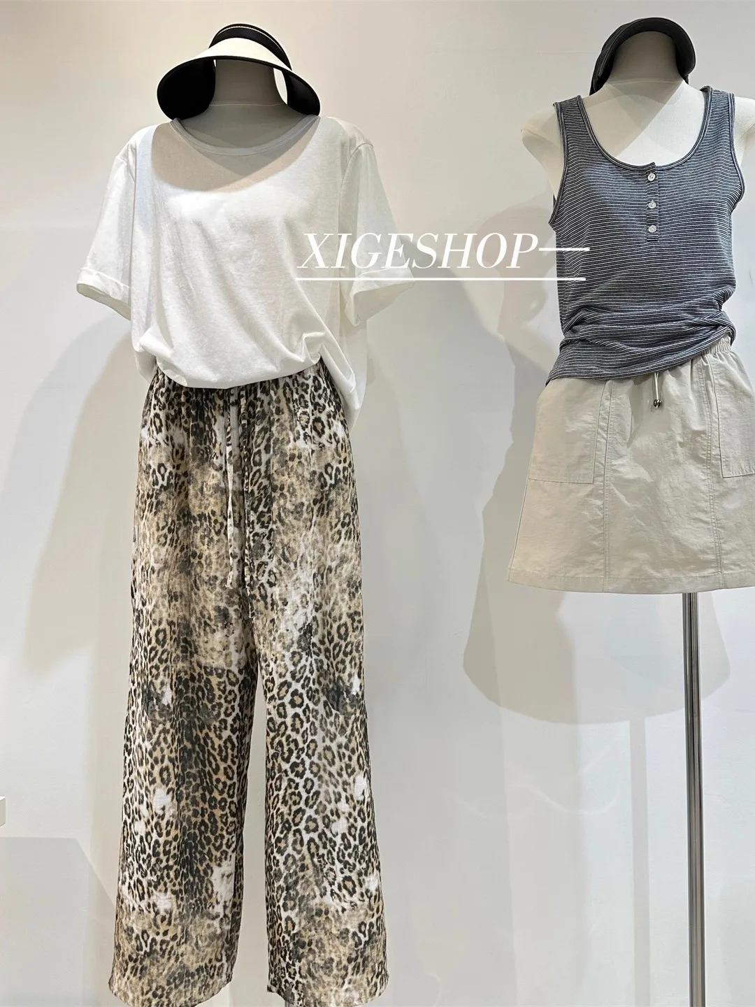 Trendige große Größe 300-Pou-Lazy-Leopardenmuster-Freizeithose für Damen, Sommer, elastische Taille, D-String, Baumwollleinen, gerades Bein...