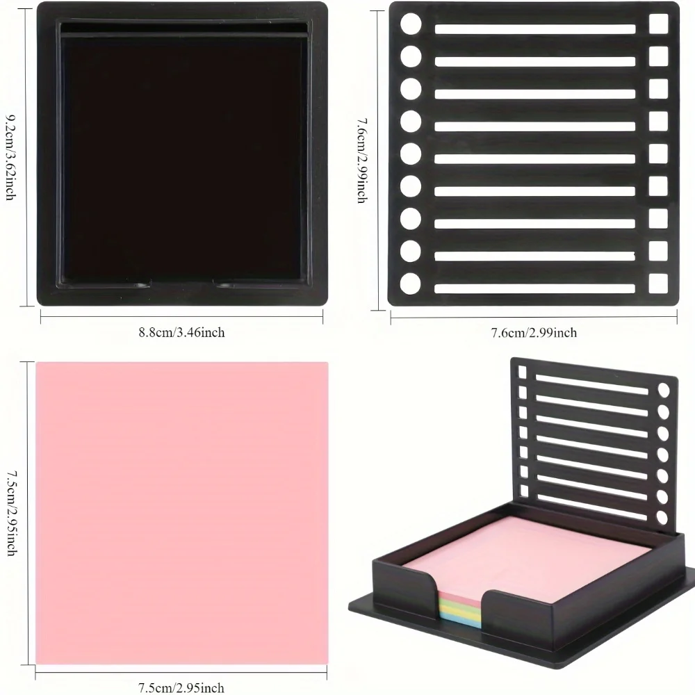 1 soporte para notas adhesivas con plantilla (incluye notas adhesivas) - Base multifuncional, compatible con notas adhesivas autoadhesivas de 3 x 3 pulgadas, material plástico, adecuado para oficina, hogar, escuela (negro, gris)