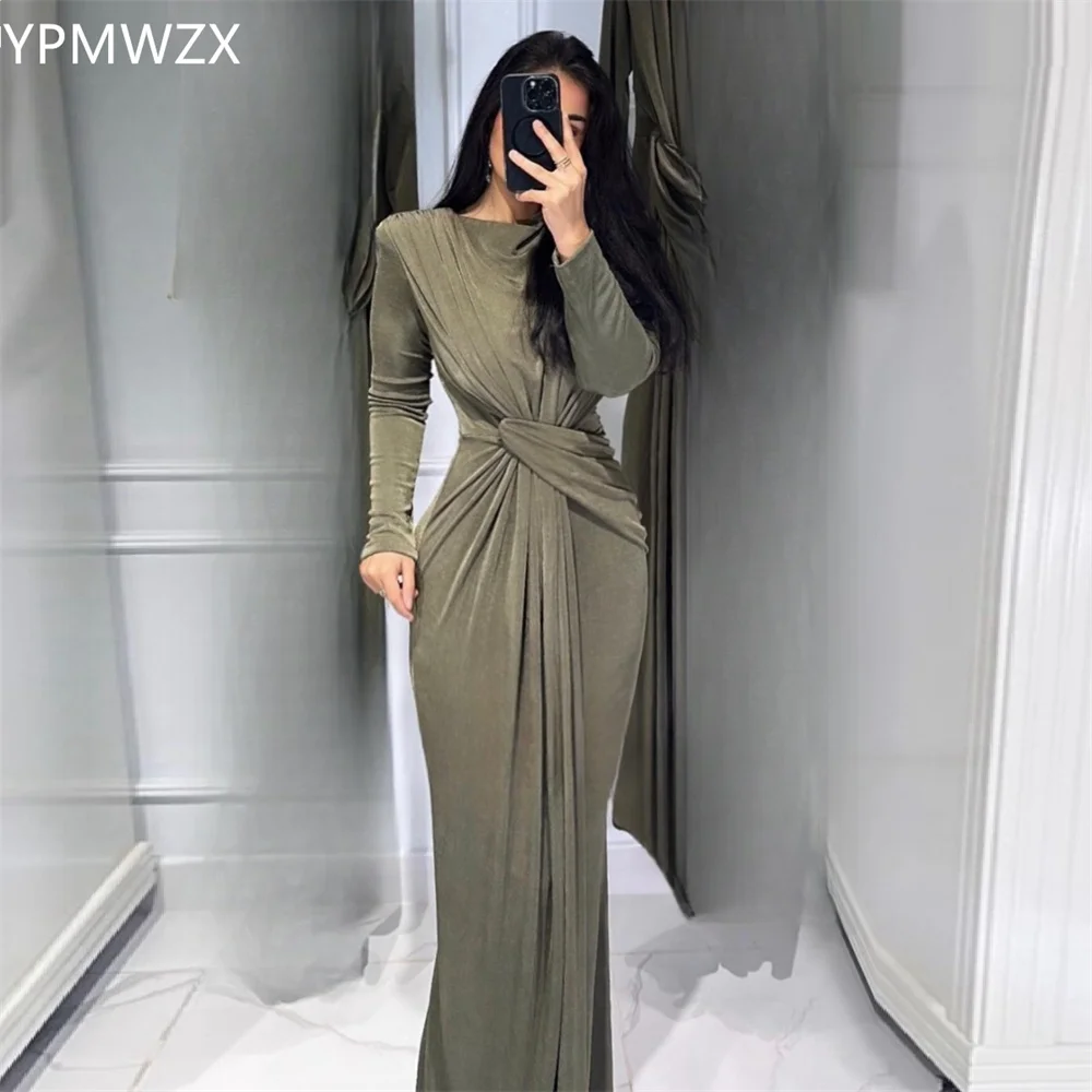 

Customized Prom Gown Formal Evening Dress Party Occasion YPMWZX Scoop Neckline Mermaid Floor Length Skirts Draped Knot Bespoke