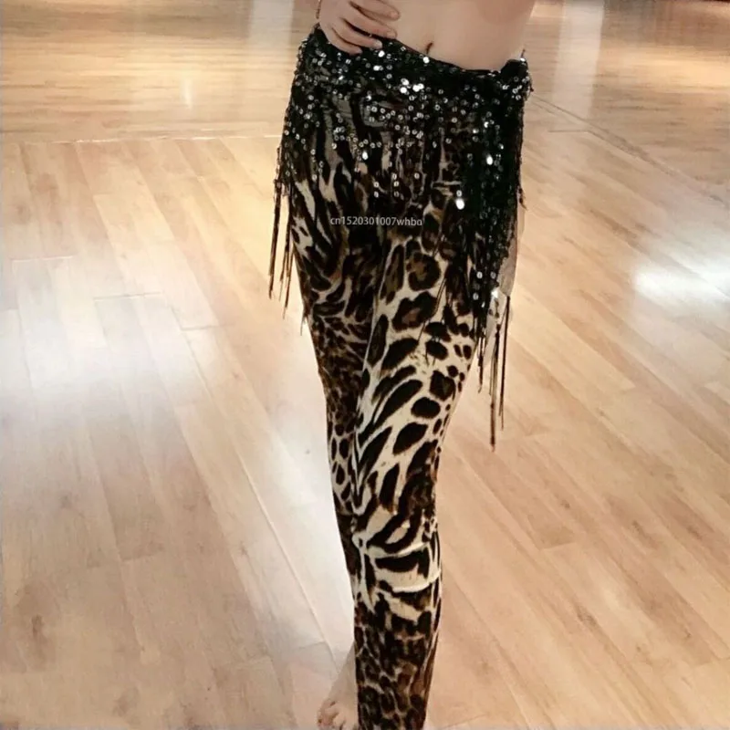 Belly Dance Practice Leopard Pants High Waist Leggings Printed Elasticity Sportwear Trousers Women Workout Yoga Fitness Leggings