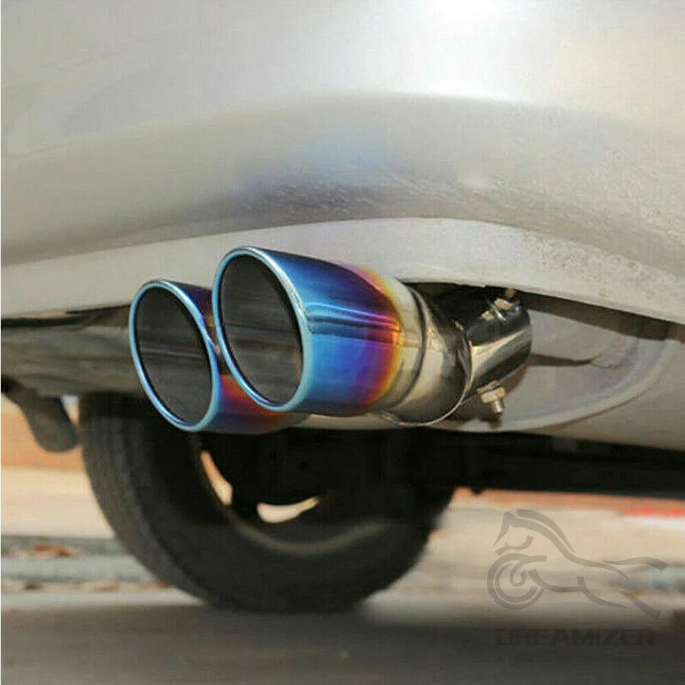 

Dual Exhaust Tips Car Tail Pipe Car Muffler For Most Vehicles Exterior Rear Tip Pipe Blue Curved Stainless Steel Adjustable