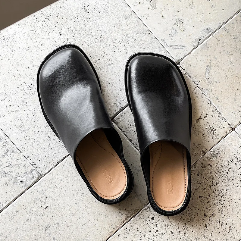 

Модные современные женские туфли-лодочки унисекс, мягкие кожаные шлепанцы на плоской подошве с закрытым носком, повседневные мужские тапочки без шнуровки