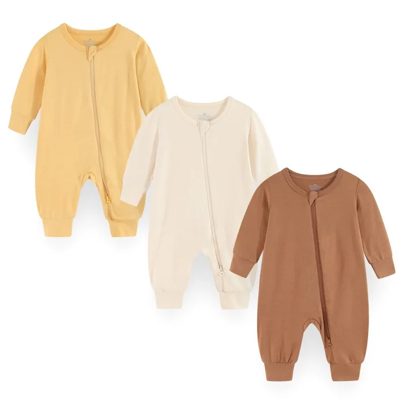 3 Pieces Bamboo Cotton Baby Boy Clothes 0-24M Two Way Zipper Newborn Baby Girl Clothes Solid Color Long Sleeve Autumn Print