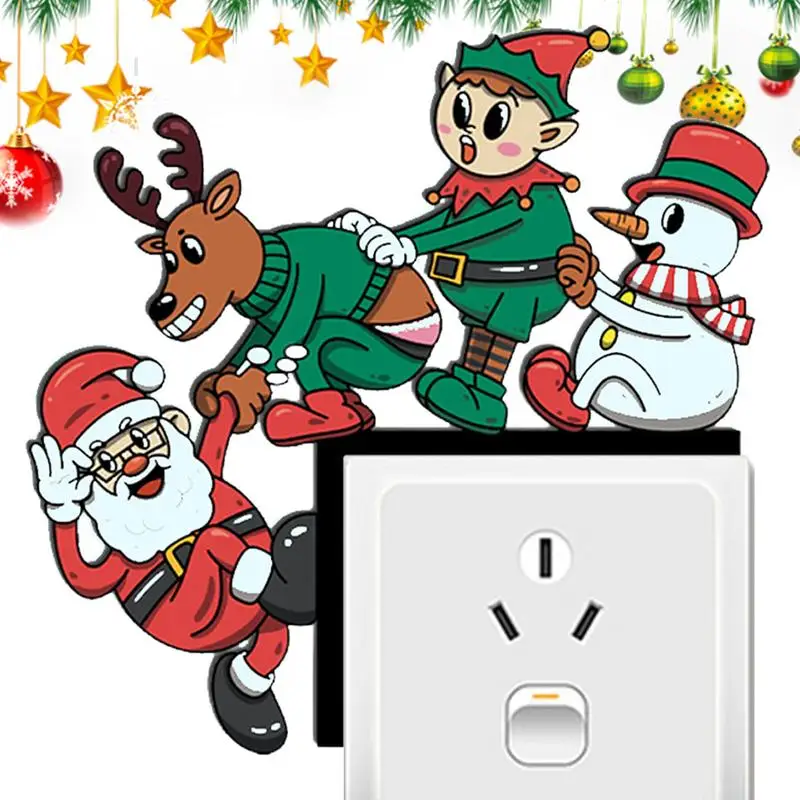 Christmas Wall Decals Santa Claus Elk Snowman Christmas Switches Decal Wall Stickers Christmas Wall Clings Santa Decal Light