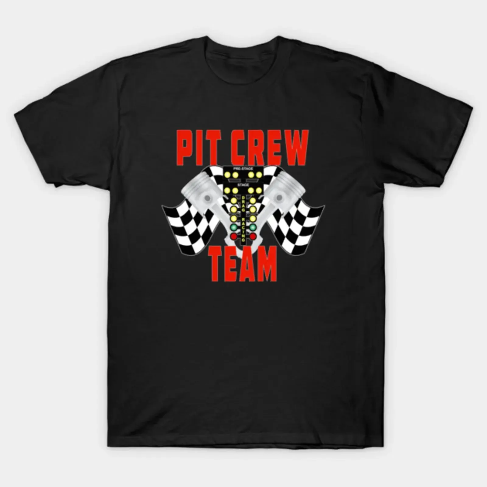 Pit Crew Team Racing Christmas Tree Pistons Checkered Flags T Shirt vintage Washed Unisex Stretched graphic homme