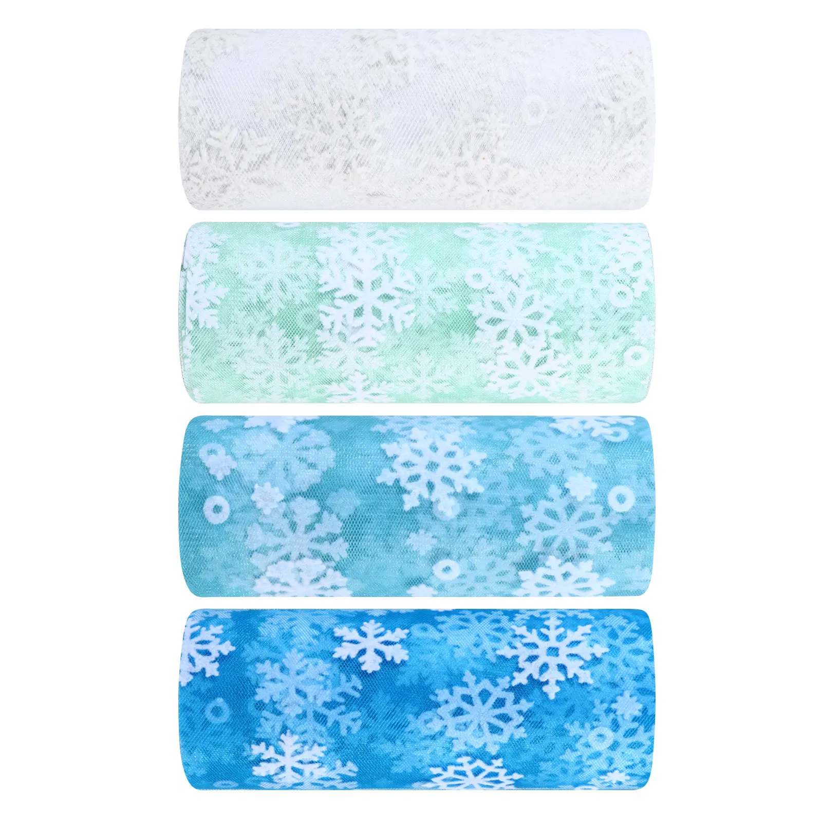 

4 Rolls Snowflake Mesh Tulle Fabric Ribbon Gauze Skirt Bow Christmas Craft Gift Wrapping Decorations Wired Edge DETAILS