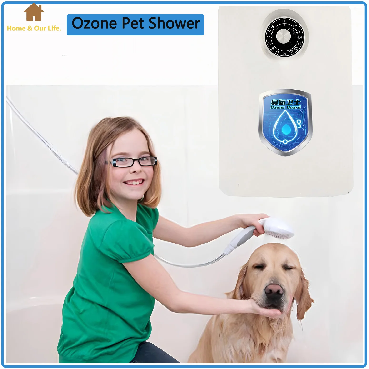دش احترافي للأوزون للحيوانات الأليفة - نظام استحمام متطور للحيوانات الأليفة لتطهير فعال وإزالة الرائحة والعناية بالبشرة وتنظيف لطيف