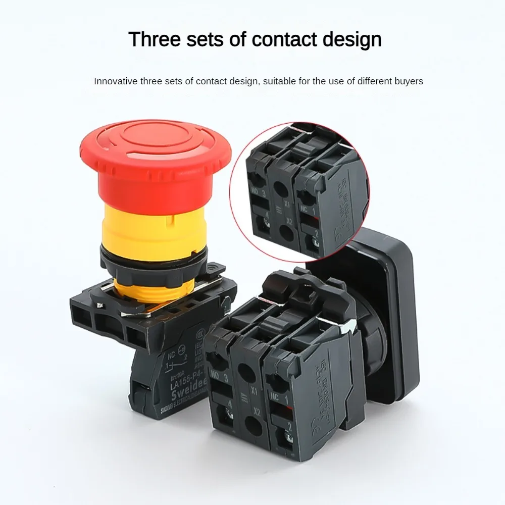 XB4 22mm Emergency Stop Button Switch Double Button Switch with Light Momentary Self Reset Mushroom Power Push Button Switch 10A