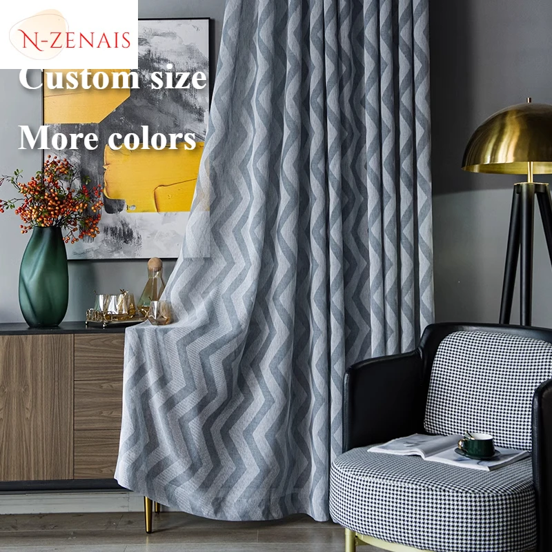 

European Modern Minimalist Semi-Blackout Blue Grey Curtains for Living Room Bedroom Dining Hall Simple Decor Custom Size Tulle
