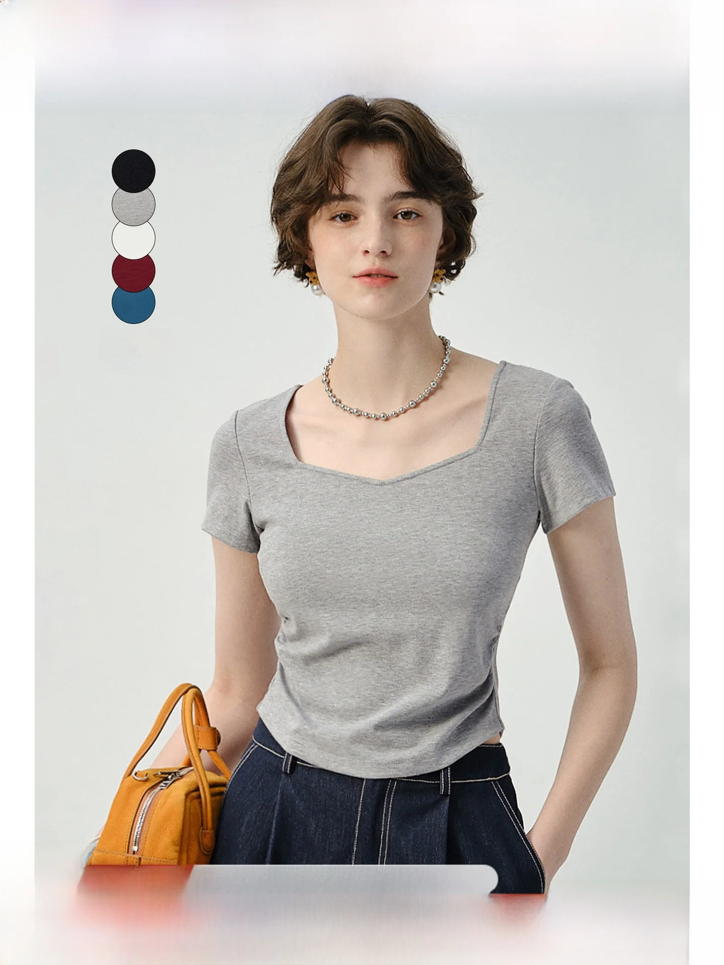 

Женская футболка Slim Fit с V-образным вырезом и коротким рукавом, с завышенной талией, повседневный летний топ для женщин больших размеров