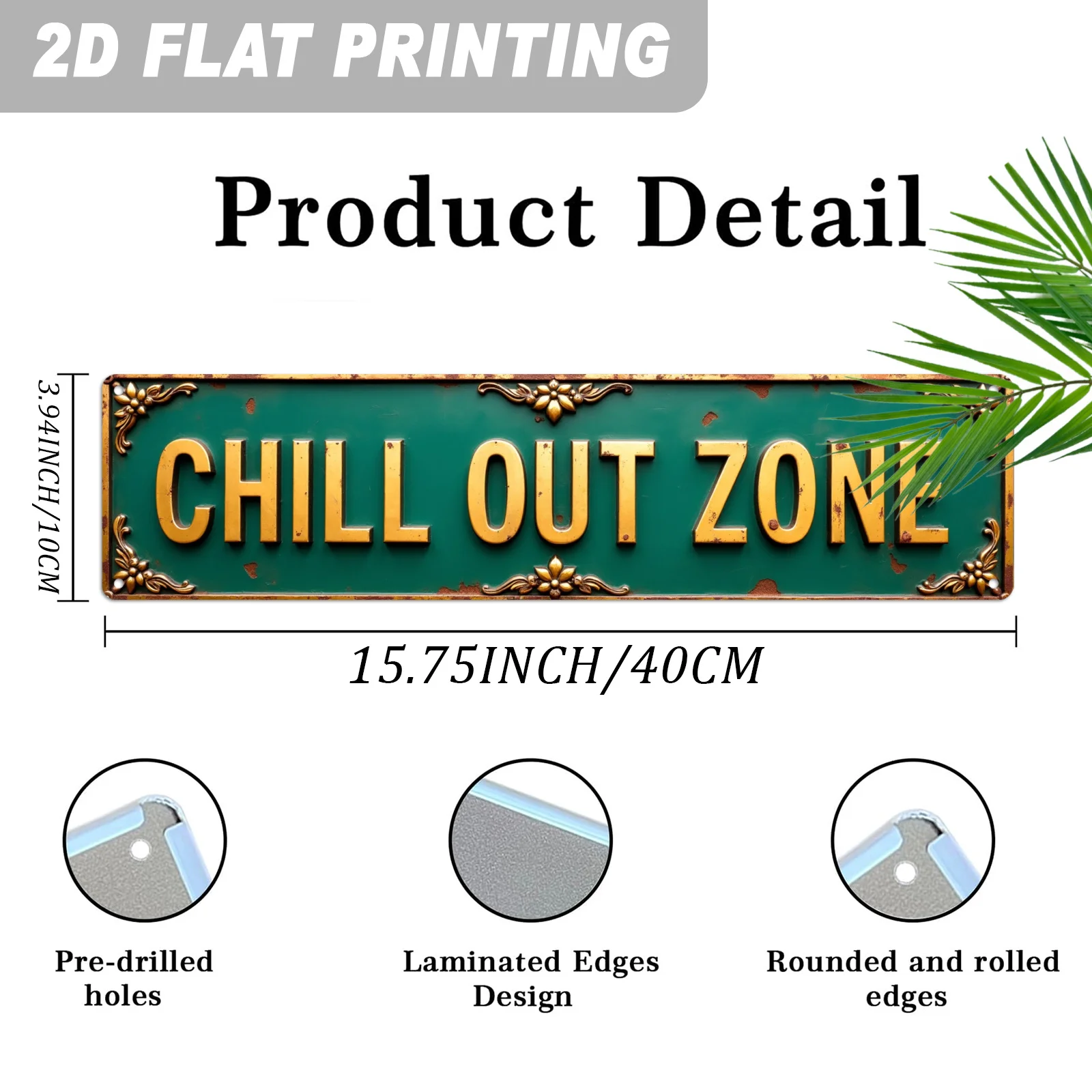 2D Flat - 1pc 2D Flat Vintage Metal Sign | Large Golden Luxurious Wall Decor with 
