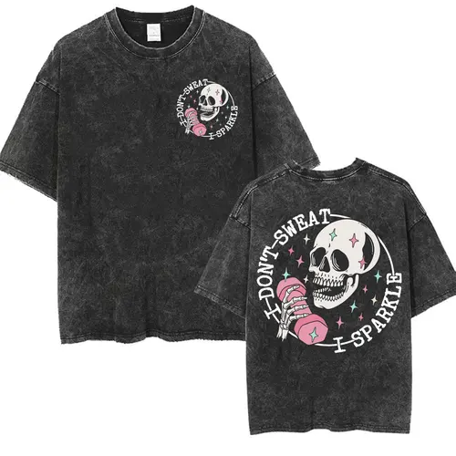 Imagen 2 del producto Camiseta de gimnasio con calavera divertida y pesada para hombre, camiseta lavada Vintage de gran tamaño, camisetas informales Unisex de algodón 100%