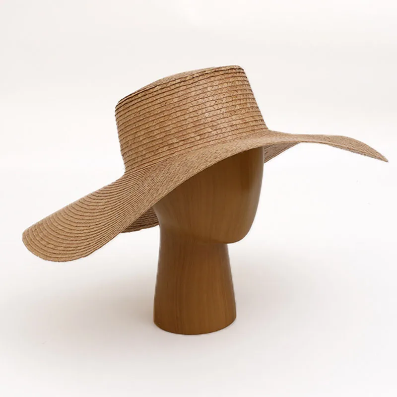 

Women Big Brim Straw Hat Summer Boater Hat Ladies Fedora Hat Flat Boater Beach Hat Wide Brim Sunflower Leaf Floppy Panama Hat