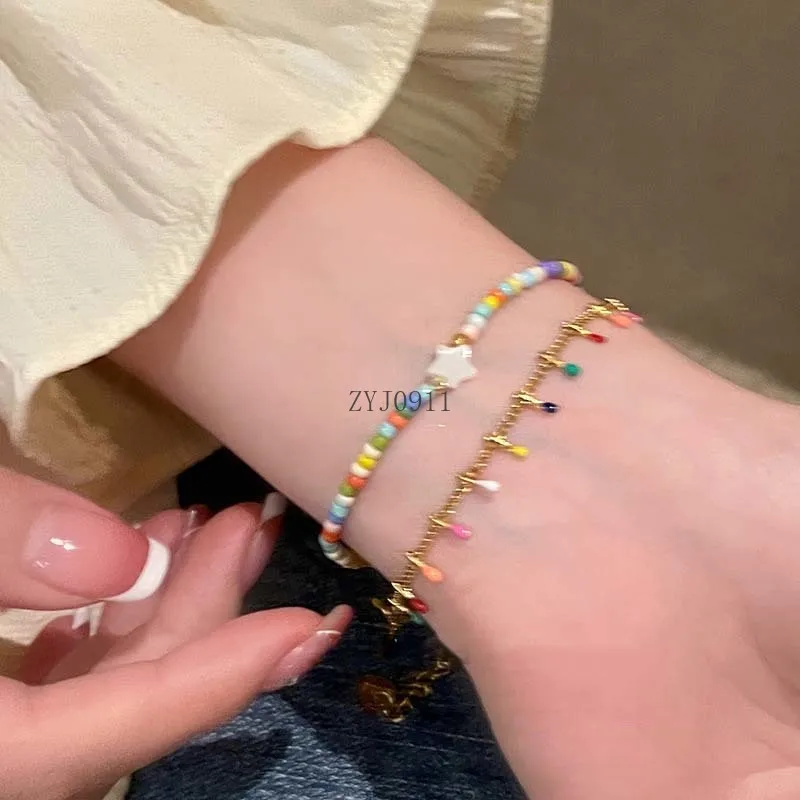 *2024 New  Colorful Crystal Beaded Bracelet for Women Elegant Sweet Handmade Woven Chain Bracelet Jewelry Accessories