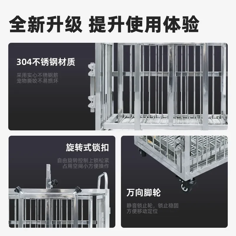 304 Stainless Steel Folding Dog Cage Square Tube Large Pet Kennel for Golden Retriever