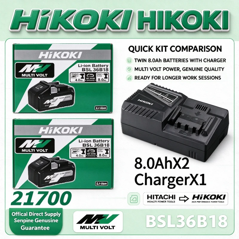 100% New Genuine HiKOKI BSL36A18 BSL36B18 MultiVolt Li-ion Battery,18V/36V 8.0Ah Power Battery, For Hitachi 18V Cordless Tools