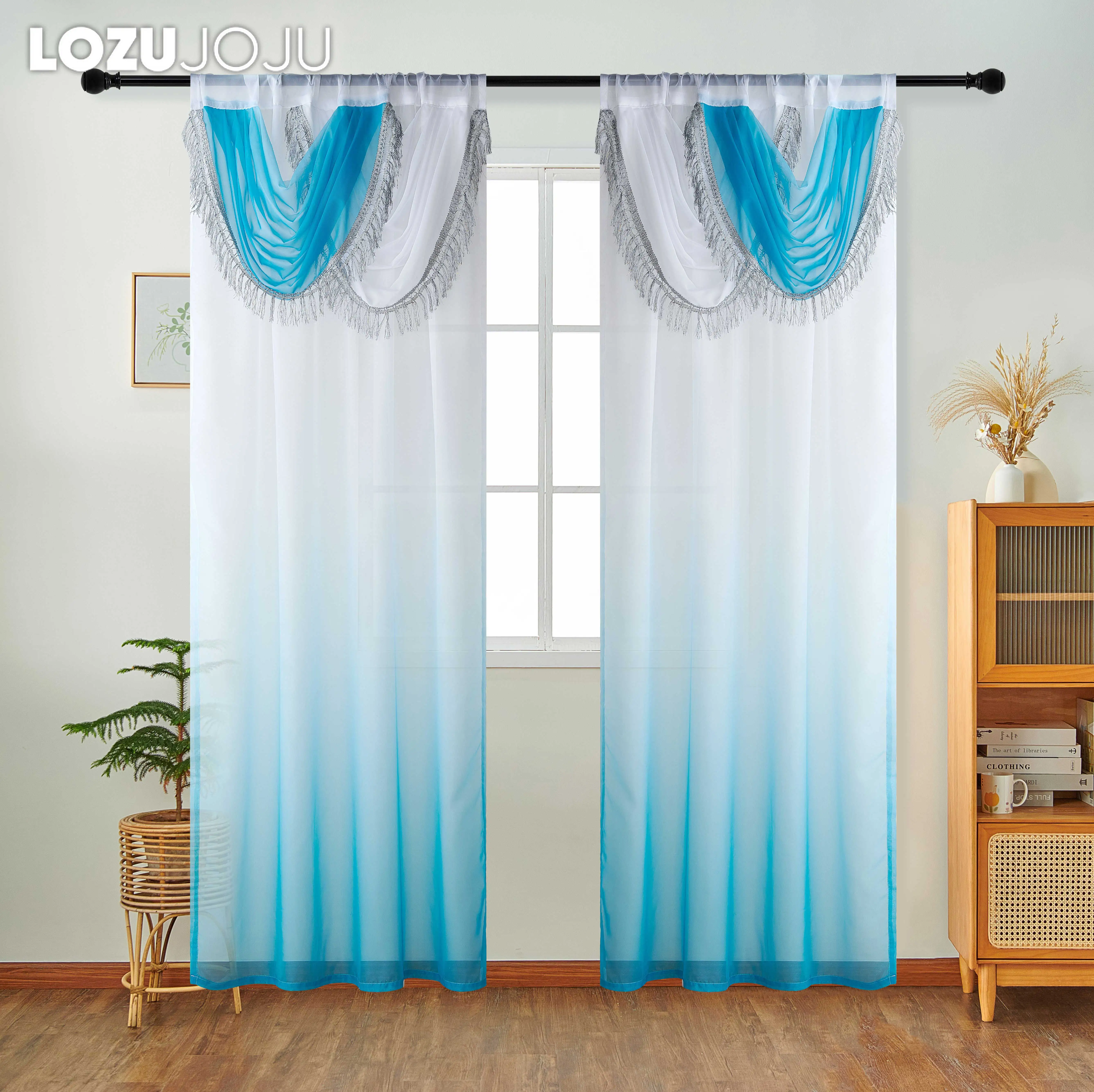 

LOZUJOJU Gradient Color Sheer Gauze Curtain Valance with Window Tulle Curtain for Living Room Bedroom 1PC