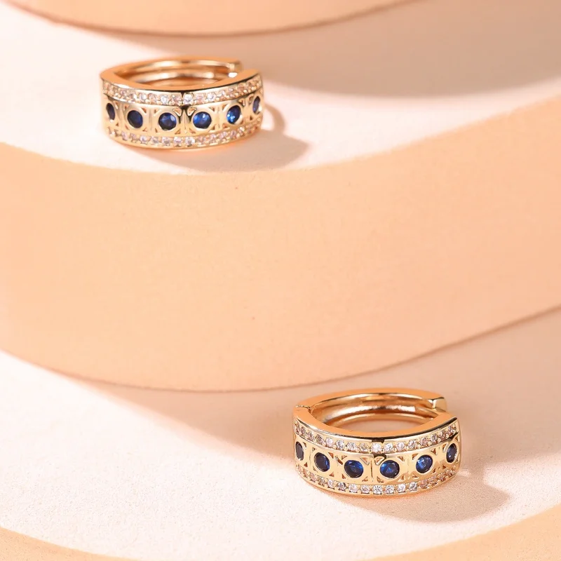 2026 European and American Retro Vintage Blue Gemstone Earrings with Elegant Zircon Hollow Texture Rose Gold Jewelry