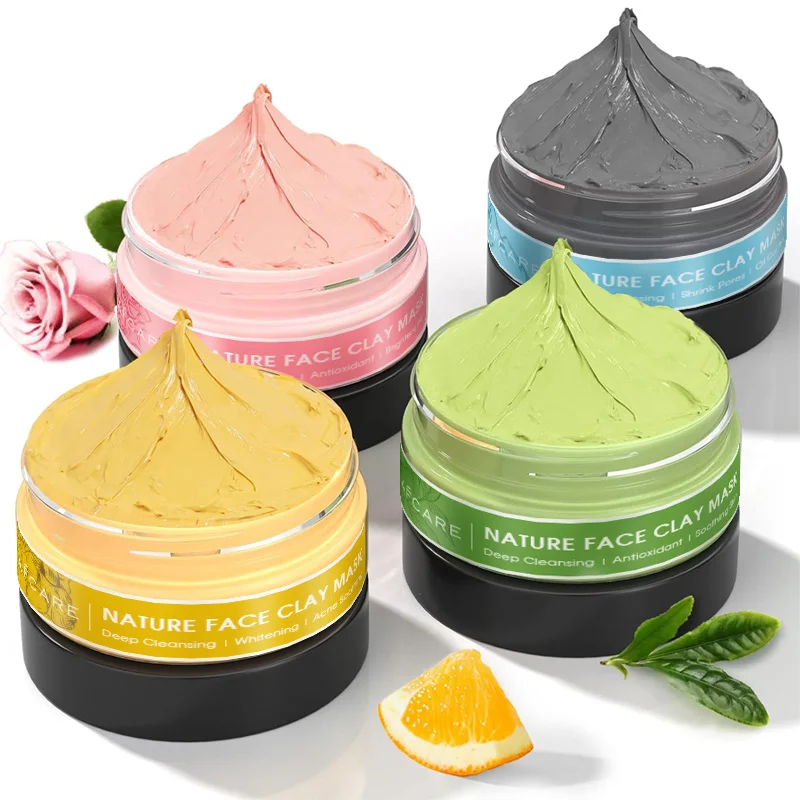 4 Pcs Clay Facial Mask Set Turmeric Vitamin C Green Tea Dead Sea Mud Rose Clay Deep Cleansing Moisturizing Refining Pores 320g