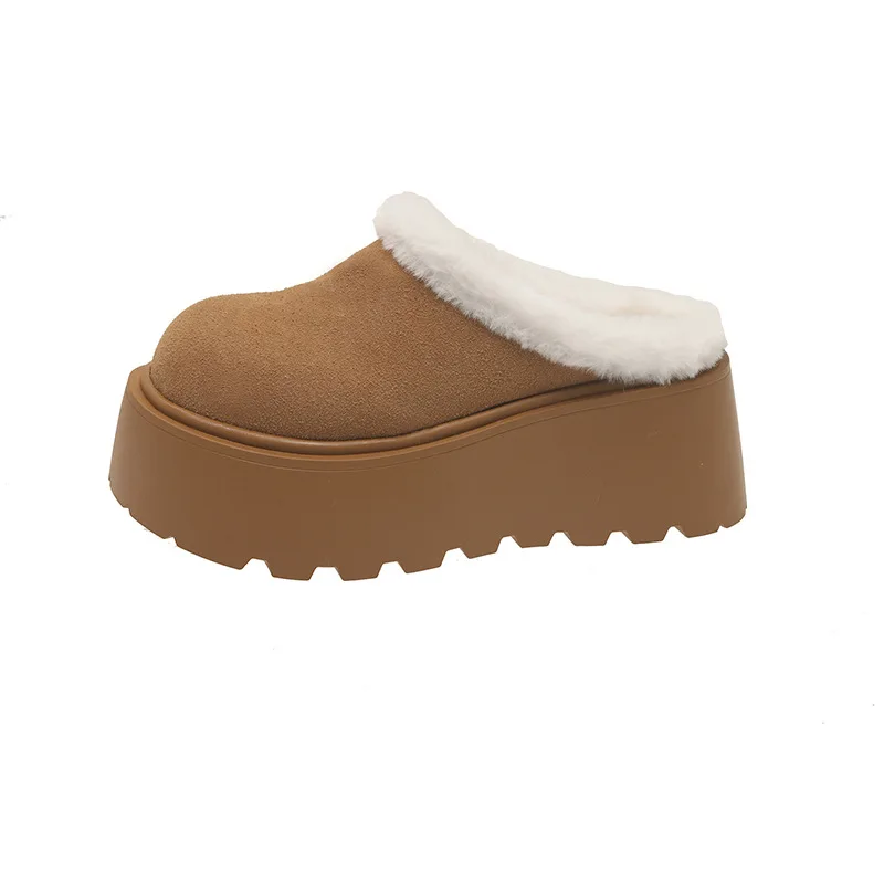 Fur Shoes Flock Cover Toe Ladies' Slippers Low Slipers Women Winter Footwear Platform Loafers Luxury Slides Plush 2024 Designer image 5