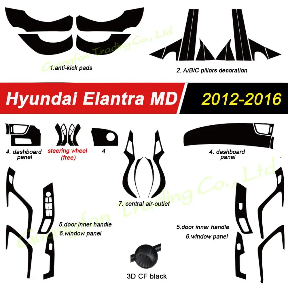 For Hyundai Elantra MD 2012-2016 Car-Styling 3D/5D Carbon Fiber Car Interior Center Console Color Molding Sticker Decals Parts