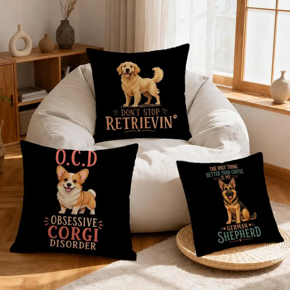 Cartoon Cartoon Dog Cushion Cover Linen Anti-Mite Antibacterial Cushion Cover Invisible Zipper Sofa Decor