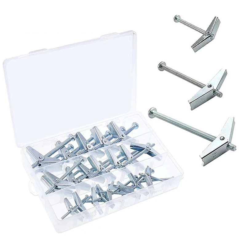 24 Pcs Toggle Bolt And Wing Nut Kit For Hanging Heavy Items On Drywall - 1/8 Inch, 3/16 Inch, 1/4 Inch