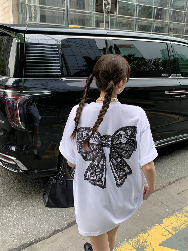 Graphic Bow Loose T-Shirt Summer Women Ribbon Oversized T Shirts Top #korean y2k cloth e-girl fairycore 2000s grunge aesthetic