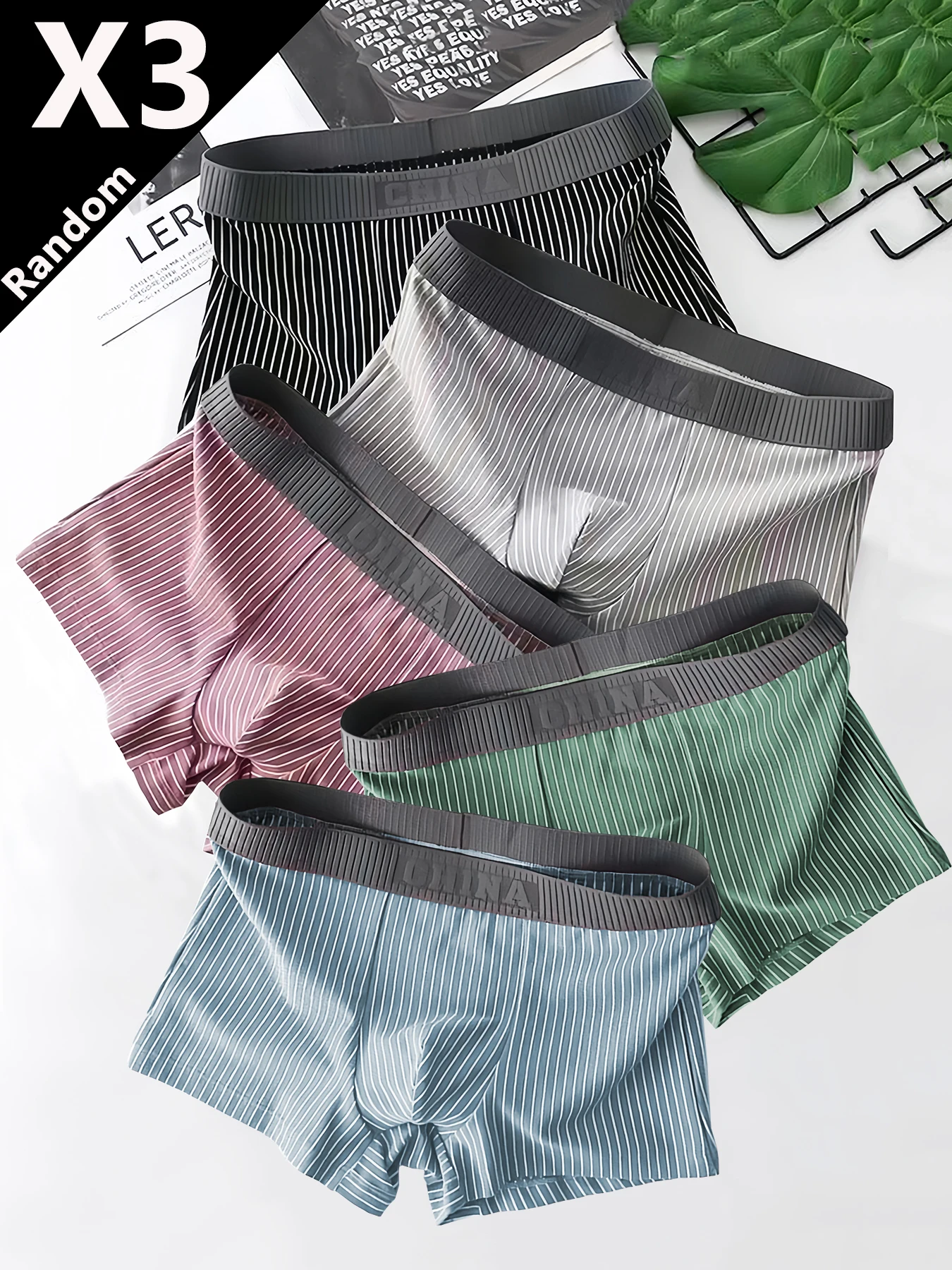 Zufälliges 3er-Set Herren-Boxershorts Gestreifte Herren-Unterhosen Sexy Slips Modische Atmungsaktive Männerunterwäsche