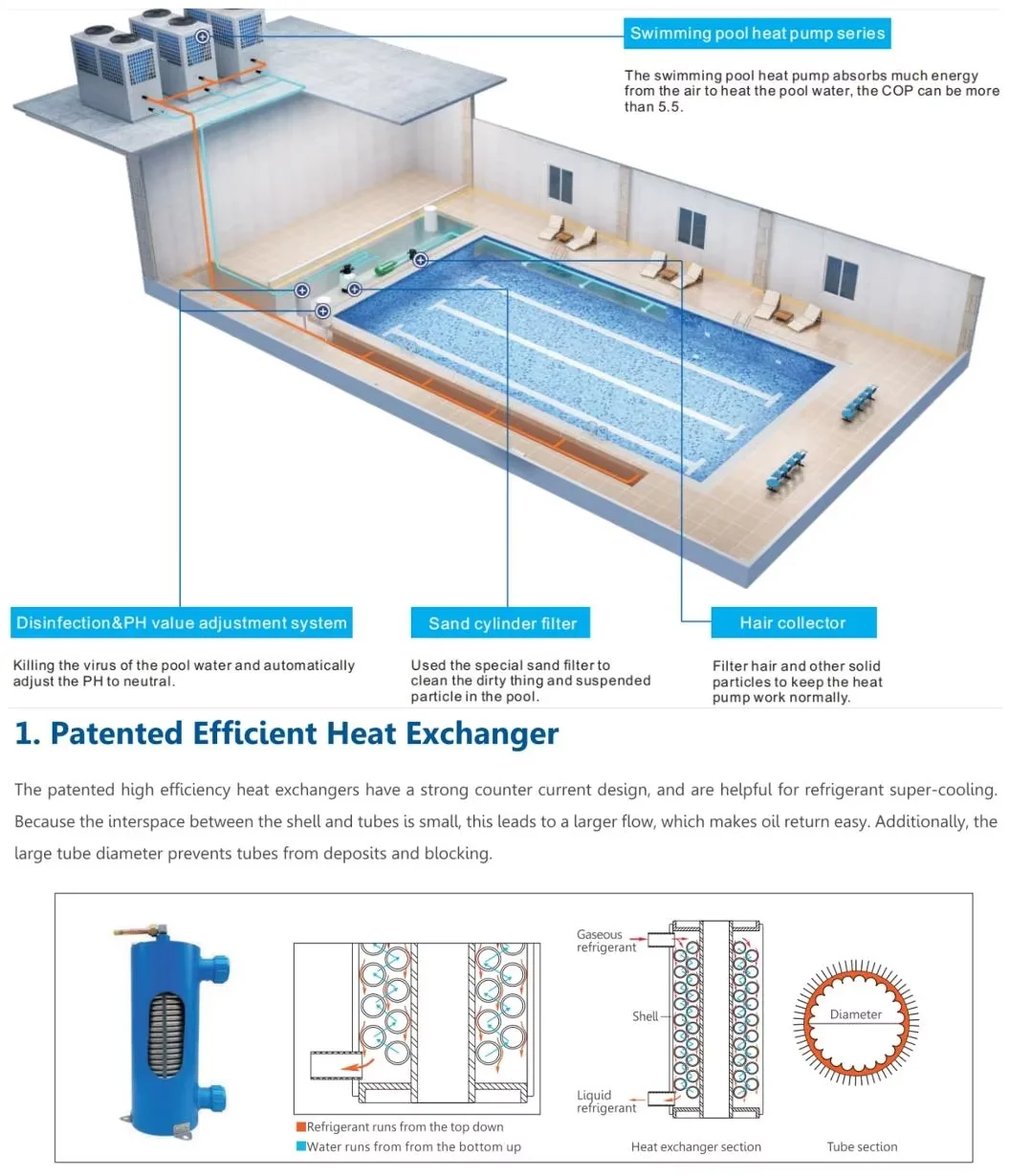 High Quality 98 KW Electric Heat Pump Swimming Pool Heater Residential Water Heater