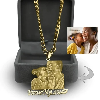 ส่วนบุคคลของขวัญ CUSTOM Photo แกะสลักสร้อยคอ CUSTOM Photo จี้ครอบครัวเครื่องประดับของขวัญฟรีกล่องเครื่องประดับ
