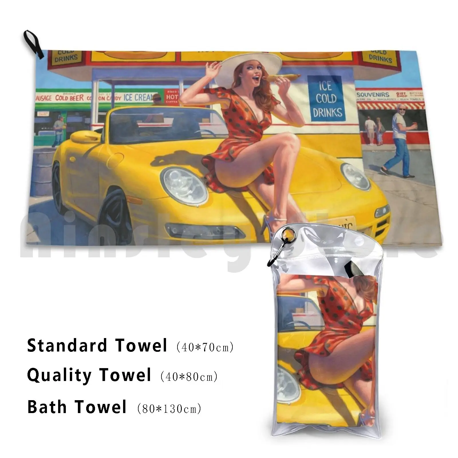 Coney Island Footlong Bath Towel Beach Cushion Pinup Girls Sexy Womens Yellow Coney Island New York Greg