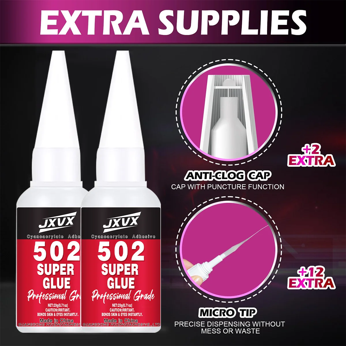 JXVX 1-5 szt. Klej akrylowy 502 szybkoschnący, o natychmiastowej wytrzymałości, do metalu, drewna, gumy, skóry, płynny klej o wysokiej wytrzymałości, narzędzie do klejenia