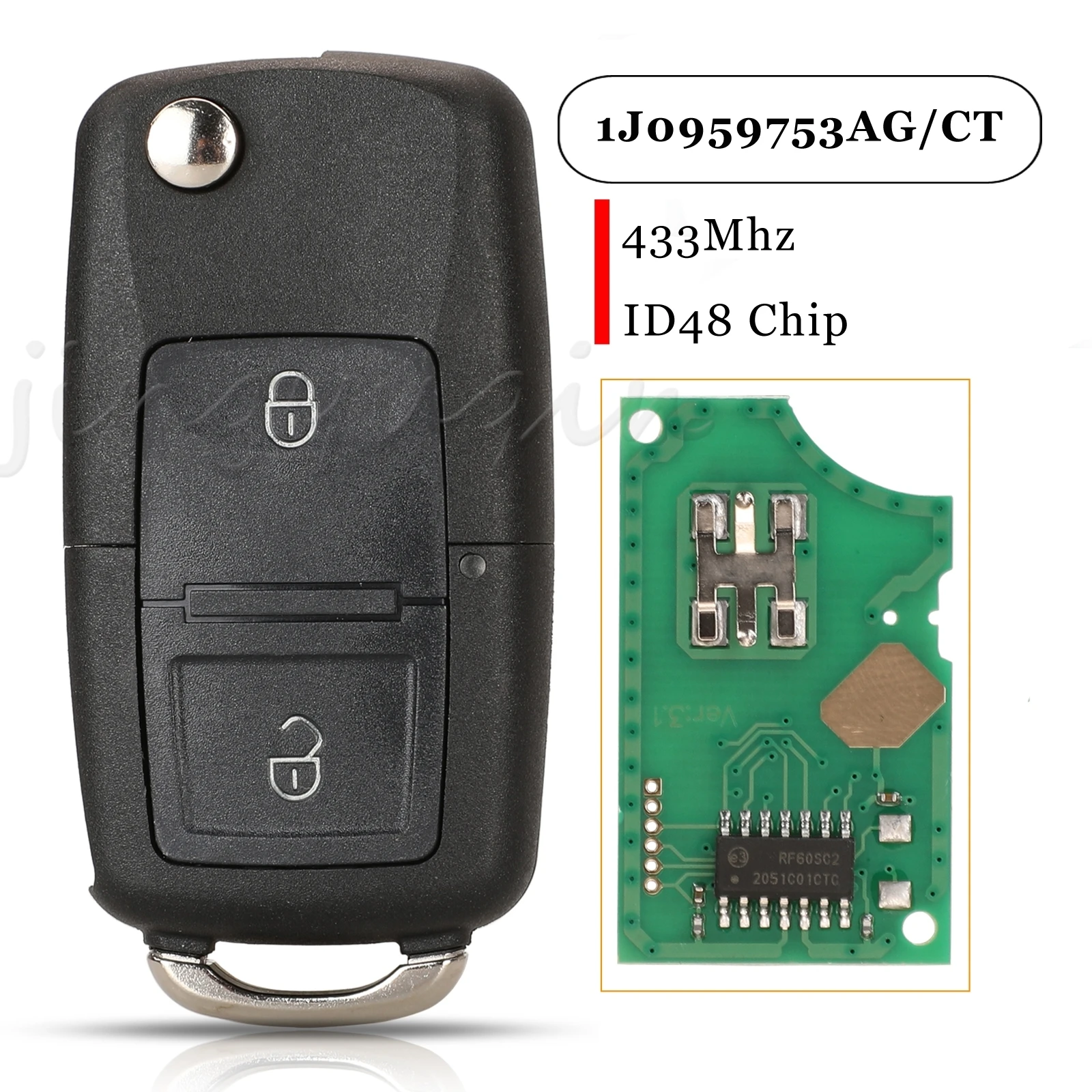 

Jingyuqin For VW Bora Golf Polo Passat Touran Seat Skoda Remote Car Key 433Mhz ID48 Chip Fccid:1J0959753CT/AG 1J0959753DJ