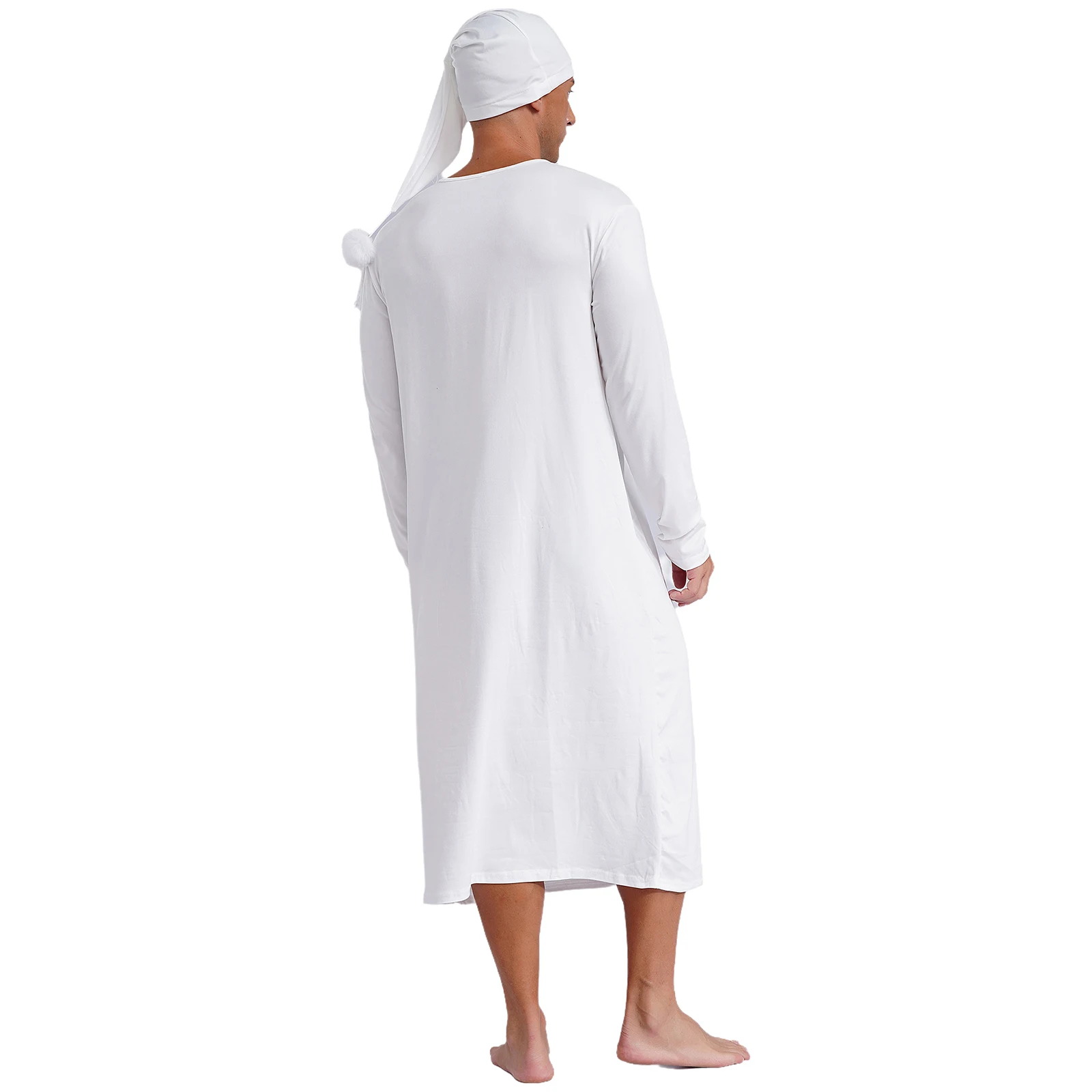 رجل ملابس نوم فضفاضة سيسي ملابس نوم طويلة الأكمام رداء طويل منامة قبعة مدببة مع بوم بوم رداء النوم مع قبعة رداء ملابس خاصة