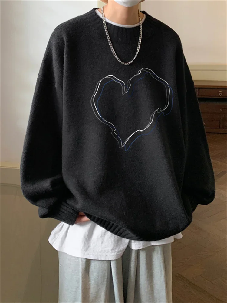 Sweaters Men Fashion Youthful Vitality Japanese Style Round Neck Heart-shape Pattern Autumn Winter Teenagers All-match Pullovers